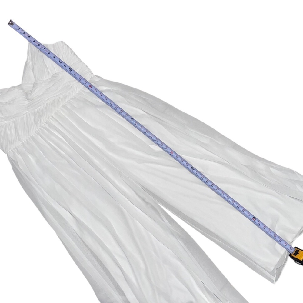 Mac Duggal Leena White Chiffon Gown Jumpsuit Elegant Ruched Bodice Belt Bridal L - Picture 7 of 15